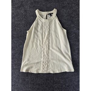 Cable & Gauge Womens Off White Halter Neck Crochet Lace Panel Knit Top Large